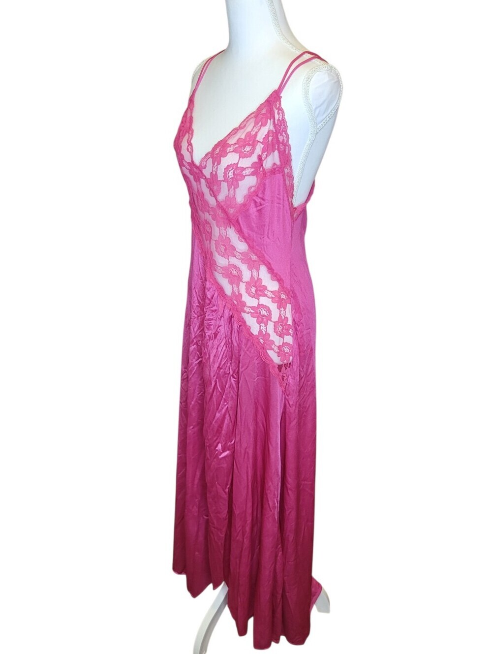 Vintage Sabrina Pink Sheer Lace Nylon Nightgown Maxi Slip Dress - Picture 4 of 9